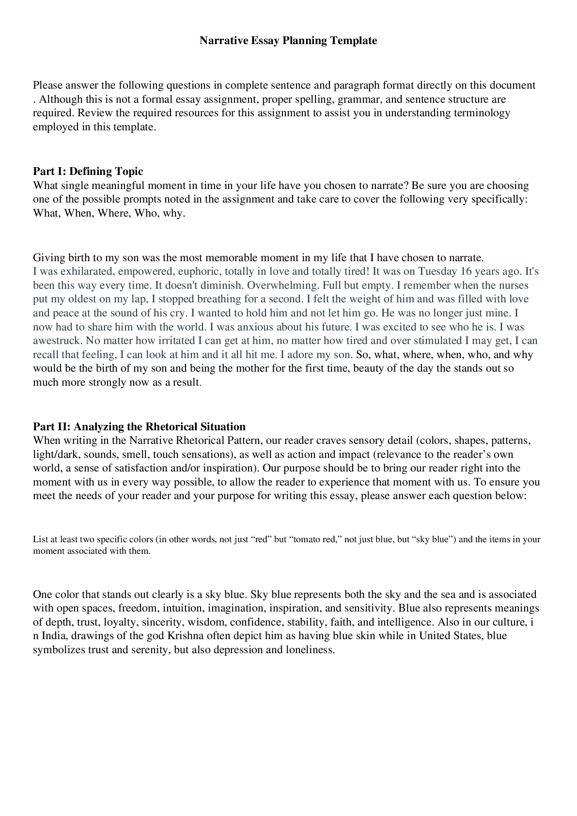 Preview image for ENG117 Week 1 ESSAY PLANNING Narrative Essay Planning Template